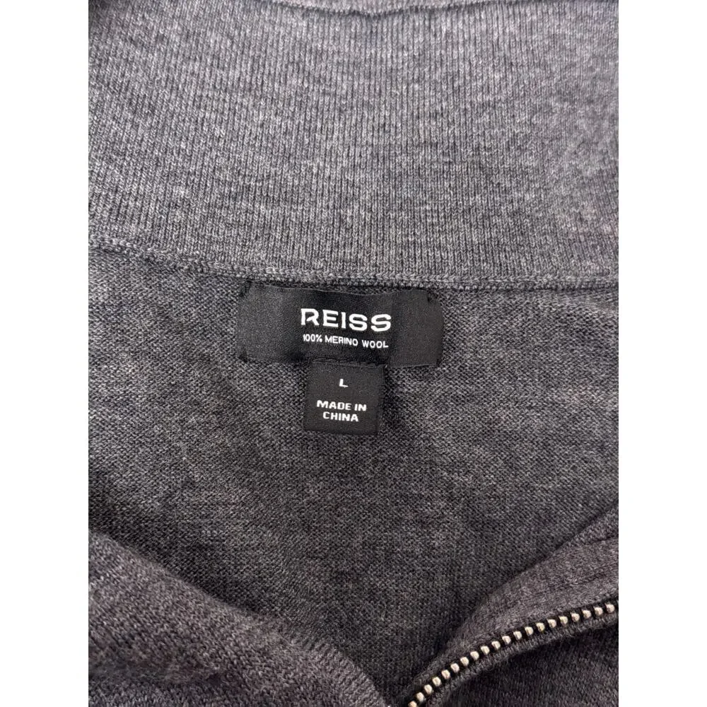 Reiss 1/4 Zip Sweater Large Mens Gray Merino Wool Long Sleeve Pullover